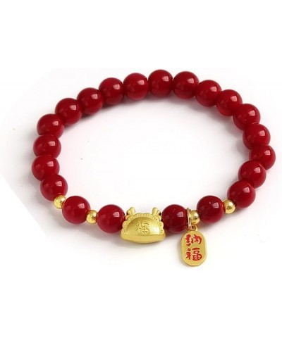 2024 Chinese Zodiac Year of The Dragon Red Beads Stretch Bracelets Feng Shui Dragon Pendant Wrap Elastic Bracelet with Tassel...