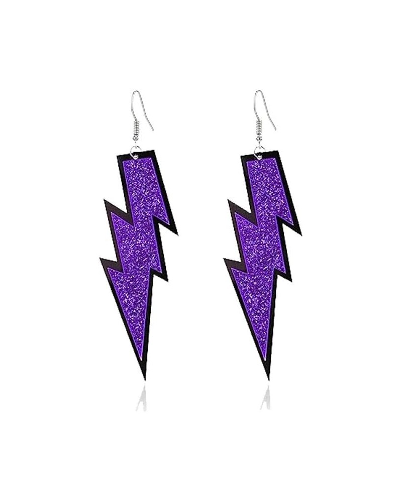 Women Lightning Bolt 80s Earrings Retro Neon Earrings Halloween Drop Dangle Earrings for 80s Party Costume Accessory purple $...