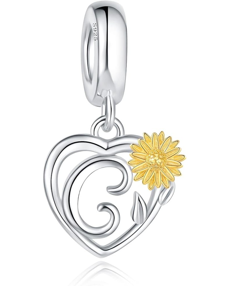 925 Sterling Silver Sunflower Pendant Letter Charms A~Z Alphabet Charm Letter Beads fit Pandora Bracelets fit Wife Daughter M...