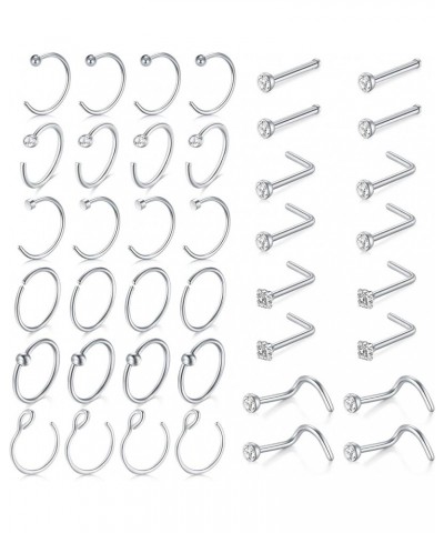 18G Nose Rings Hoop Nose Ring Surgical Stainless Steel Nose Rings Studs Screw L Shaped Nose Stud Nose Piercing Jewelry for Wo...