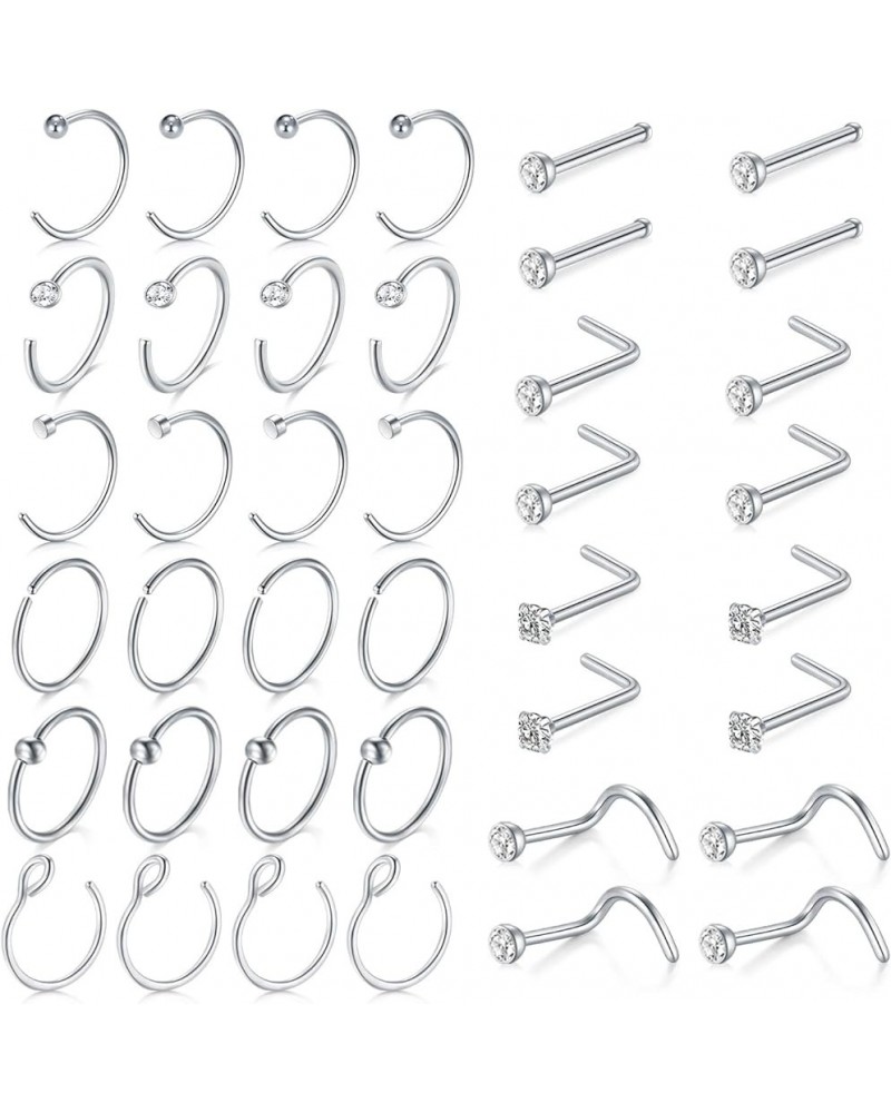 18G Nose Rings Hoop Nose Ring Surgical Stainless Steel Nose Rings Studs Screw L Shaped Nose Stud Nose Piercing Jewelry for Wo...