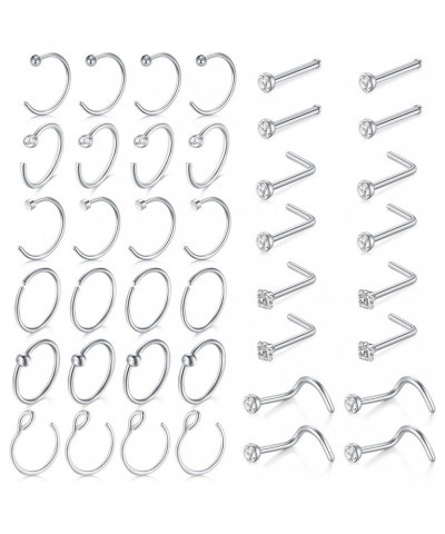 18G Nose Rings Hoop Nose Ring Surgical Stainless Steel Nose Rings Studs Screw L Shaped Nose Stud Nose Piercing Jewelry for Wo...