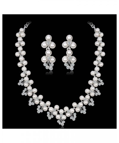 Simple Crystal Rhinestones Pearls Bridal Necklace Earrings Set Jewelry Set for Women Necklace Dangle Earrings Set Wedding Par...