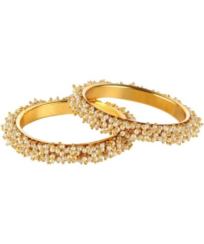 Fashion Jewelry Indian Bollywood Gold Tone Crystal Beaded Bracelets Bangle Set (2 Pieces) For Women, 2-8, Alloy White (Set of...