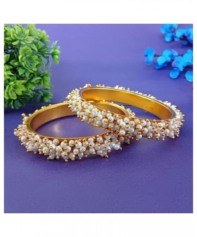 Fashion Jewelry Indian Bollywood Gold Tone Crystal Beaded Bracelets Bangle Set (2 Pieces) For Women, 2-8, Alloy White (Set of...