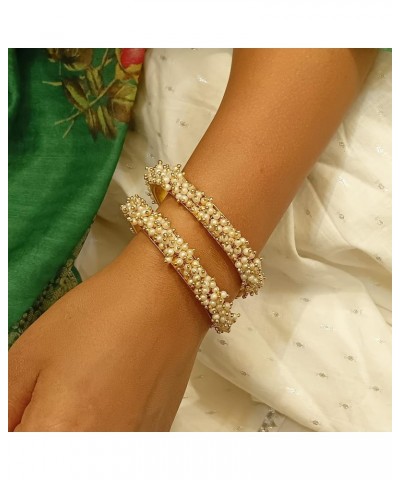 Fashion Jewelry Indian Bollywood Gold Tone Crystal Beaded Bracelets Bangle Set (2 Pieces) For Women, 2-8, Alloy White (Set of...