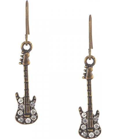 Antique Bronze Musical Instrument Dangle Earrings Crystal Guitar $8.83 Earrings