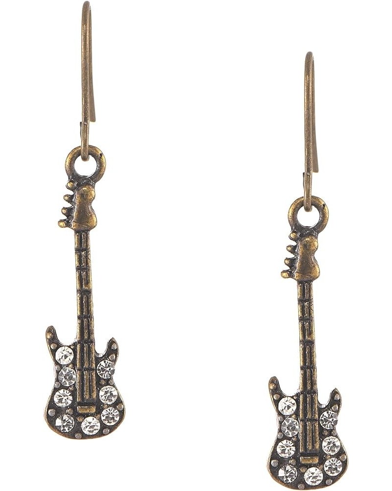 Antique Bronze Musical Instrument Dangle Earrings Crystal Guitar $8.83 Earrings