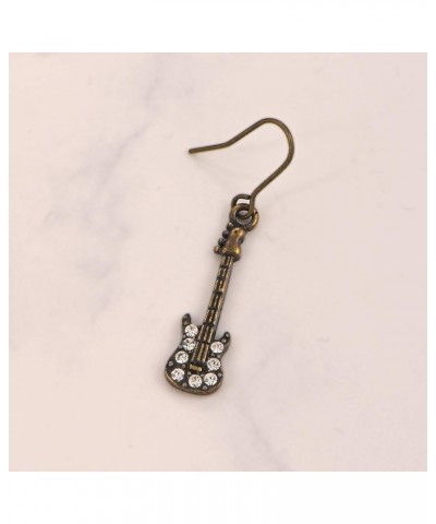 Antique Bronze Musical Instrument Dangle Earrings Crystal Guitar $8.83 Earrings