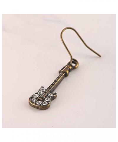 Antique Bronze Musical Instrument Dangle Earrings Crystal Guitar $8.83 Earrings