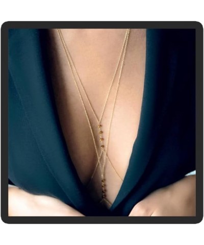 14K Gold Sexy Body Chain Crossover Thin Belly Waist Chain Bra for Women Layered Rhinestone Bikini Rave Party Body Chain Summe...