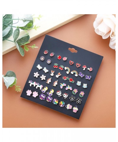 30 Pairs Colorful Cute Stud Earrings for Girls Hypoallergenic Earrings Stainless Steel Earrings for Girls and Women Bright Gi...