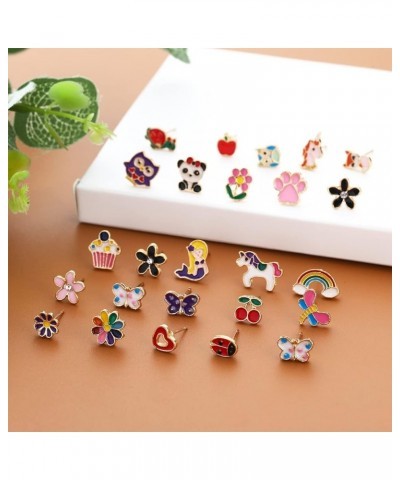 30 Pairs Colorful Cute Stud Earrings for Girls Hypoallergenic Earrings Stainless Steel Earrings for Girls and Women Bright Gi...