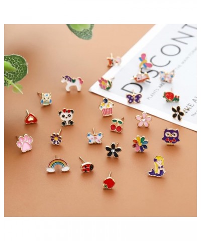 30 Pairs Colorful Cute Stud Earrings for Girls Hypoallergenic Earrings Stainless Steel Earrings for Girls and Women Bright Gi...