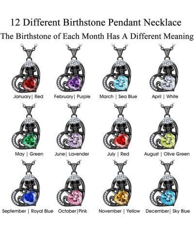 Heart Women's Pendant Necklaces Birthstone Birthday Black Gothic Skull Jewelry Gifts for Women Girls Her Sister Christmas Val...