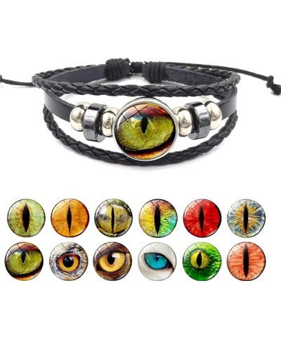 Retro Cat Dragon Eyes Bracelet Cuff Multilayer Woven Beaded Leather Animal Eyes Bracelet for Women Girls Fashion Time Gems Ey...