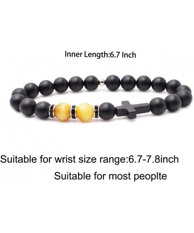 Fashion Religion Cross Men Women 8mm Natural Stone Tiger Eye & Black Matte Agate Beads Bracelet Elastic Bracelet Bangle gold ...