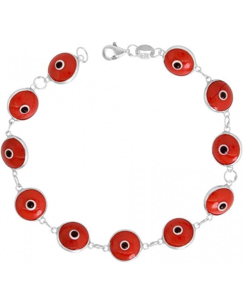 Sterling Silver Evil Eye Bracelet for Women and Girls 10 mm Glass Eyes Available Assorted Colors 7-8 inch Burgundy 7.0 Inches...