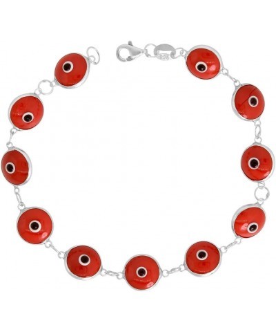 Sterling Silver Evil Eye Bracelet for Women and Girls 10 mm Glass Eyes Available Assorted Colors 7-8 inch Burgundy 7.0 Inches...