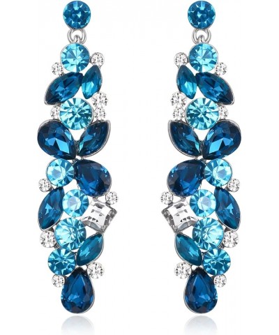 Bridal Tear Drop Flower Cluster Dangle Earrings Crystal Rhinestone Light Blue Silver-Tone $9.60 Earrings