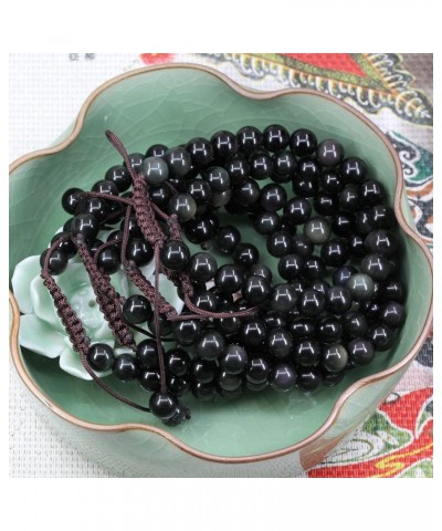 Natural Gemtone 8mm Round Beads Crystal Adjustable Braided Macrame Tassels Bracelets Unisex A Grade Rainbow Obsidian $8.39 Br...