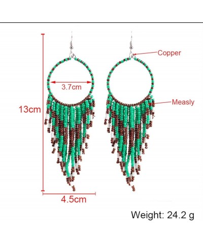 Boho Rice Beads Tassel Hoop Earrings for Women,Multicolor Long Beaded Dangle Earrings Handmade Beaded Tassel Earrings Jewelry...