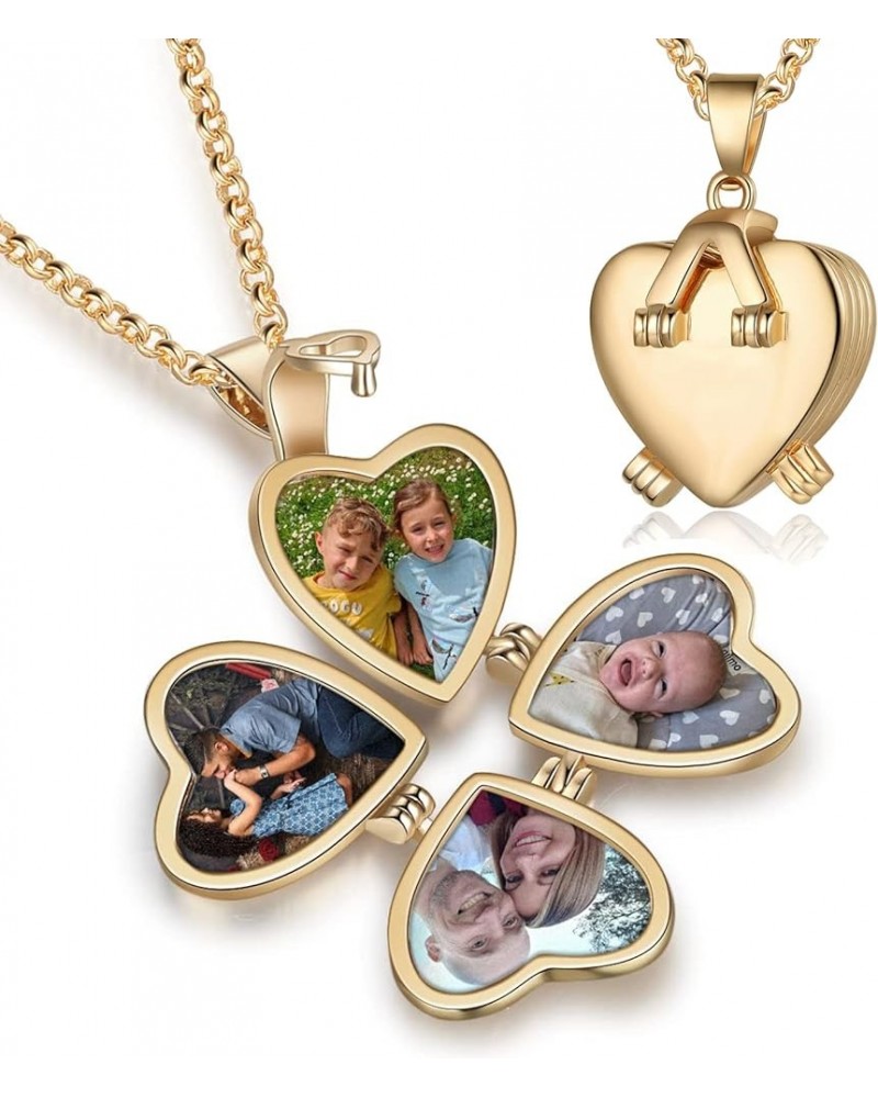 Personalized Love Heart Locket Necklace That Holds 4 Photos Customizable Pendant Charms For Women Gold Plated Vintage Necklac...