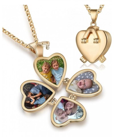 Personalized Love Heart Locket Necklace That Holds 4 Photos Customizable Pendant Charms For Women Gold Plated Vintage Necklac...