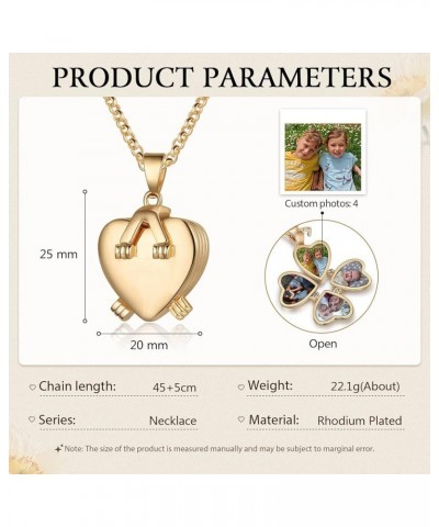 Personalized Love Heart Locket Necklace That Holds 4 Photos Customizable Pendant Charms For Women Gold Plated Vintage Necklac...