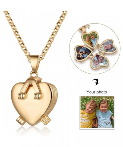 Personalized Love Heart Locket Necklace That Holds 4 Photos Customizable Pendant Charms For Women Gold Plated Vintage Necklac...