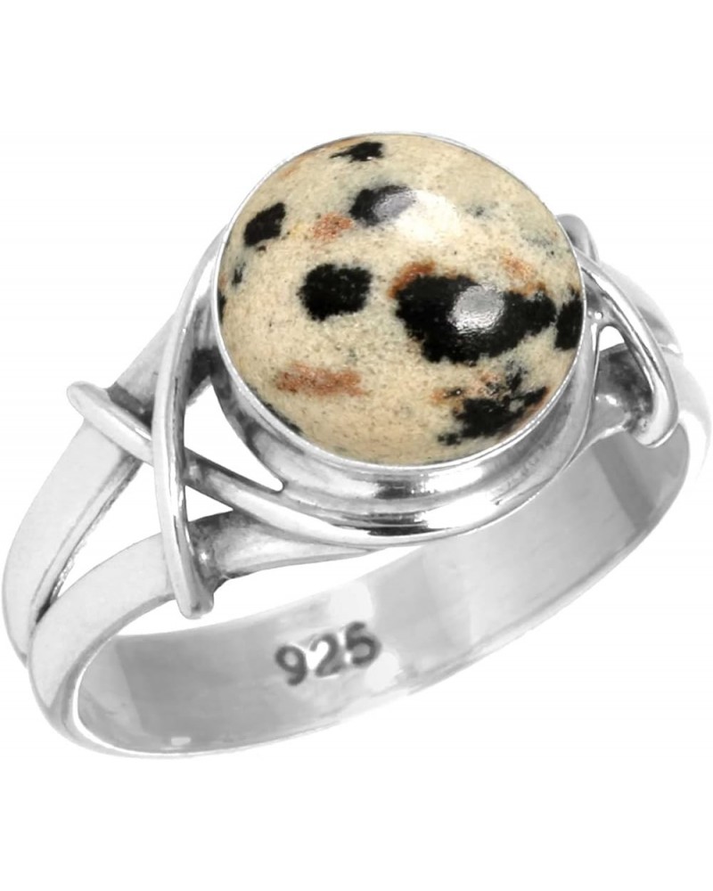 925 Sterling Silver Handmade Ring for Women 10 MM Round Gemstone Fashion Jewelry for Gift (99085_R) Dalmatian $15.26 Rings