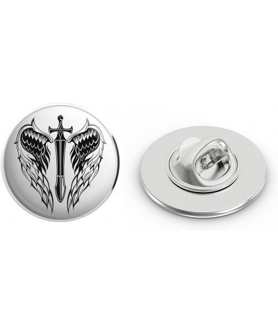 Cross Sword with Angel Wings Round Metal 0.75" Lapel Pin Hat Shirt Pin Tie Tack Pinback $7.67 Brooches & Pins