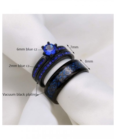 Couple Rings Black Plated Round cut Blue Cz Womens Wedding Ring Sets Stainless Steel Men Wedding Band Blue1 Women size10 $9.4...