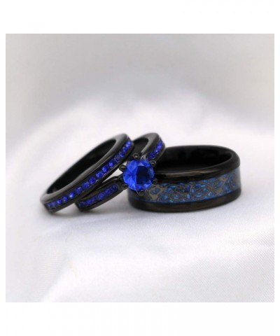 Couple Rings Black Plated Round cut Blue Cz Womens Wedding Ring Sets Stainless Steel Men Wedding Band Blue1 Women size10 $9.4...