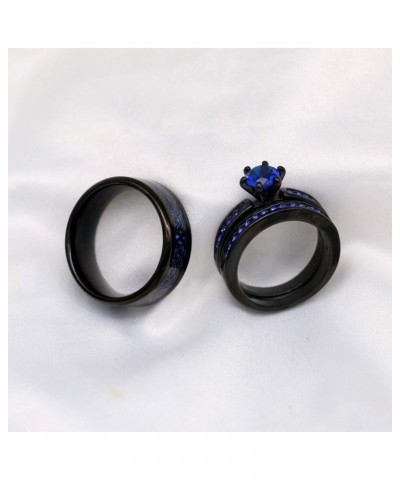 Couple Rings Black Plated Round cut Blue Cz Womens Wedding Ring Sets Stainless Steel Men Wedding Band Blue1 Women size10 $9.4...