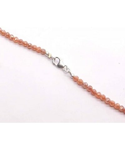 Mystic Peach Moonstone Faceted Beads Necklace | Natural Peach Moonstone Silver Coated Faceted Roundel Beads Necklace | 3MM Be...