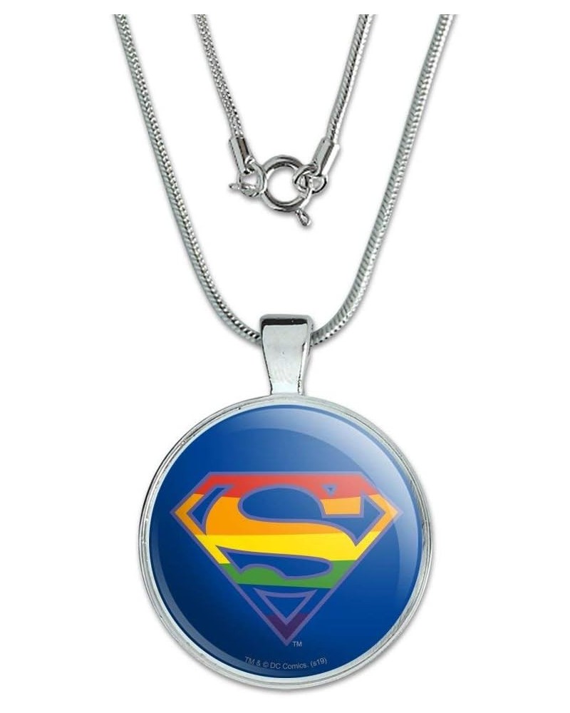 Superman Rainbow Shield Logo 1" Pendant with Sterling Silver Plated Chain $12.24 Necklaces