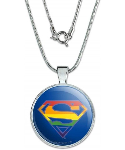 Superman Rainbow Shield Logo 1" Pendant with Sterling Silver Plated Chain $12.24 Necklaces