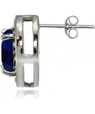 Sterling Silver Gemstone and Marcasite Halo Birthstone Stud Earrings Created Blue Sapphire $18.62 Earrings