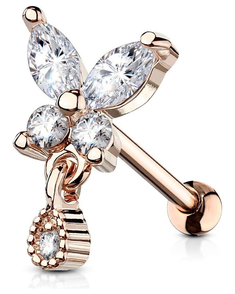 CZ Butterfly with tear Drop Dangle 316L Surgical Steel WildKlass Cartilage, Tragus Barbell Studs Rose Gold/Clear $10.70 Body ...