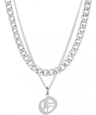 Stainless Steel Old English Initial Necklace 26 Letters Pendant Double Layer Chunky Chain O $16.19 Necklaces