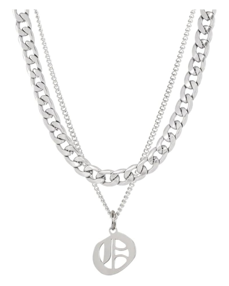 Stainless Steel Old English Initial Necklace 26 Letters Pendant Double Layer Chunky Chain O $16.19 Necklaces