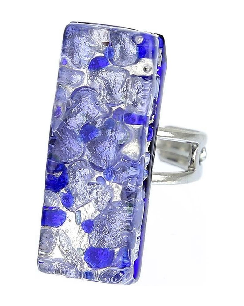 GlassOfVenice Murano Glass Venetian Reflections Rectangular Adjustable Ring - Periwinkle $16.15 Rings