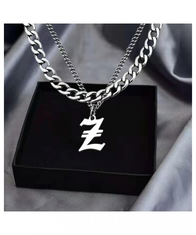 Stainless Steel Old English Initial Necklace 26 Letters Pendant Double Layer Chunky Chain O $16.19 Necklaces