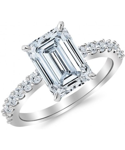 14K White Gold 1.5 Carat LAB GROWN DIAMOND Classic Prong Set Emerald Cut Diamond Engagement Ring (D-E Color VS1-VS2 Clarity 1...