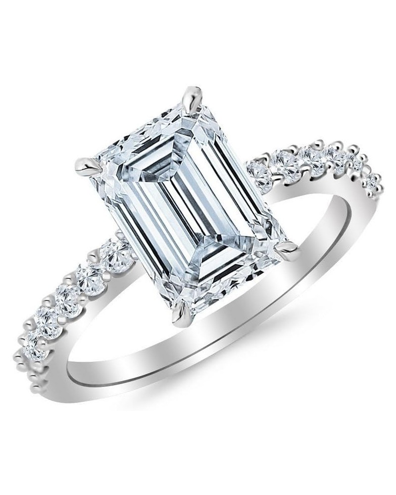 14K White Gold 1.5 Carat LAB GROWN DIAMOND Classic Prong Set Emerald Cut Diamond Engagement Ring (D-E Color VS1-VS2 Clarity 1...