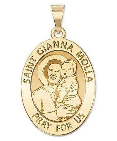 Saint Gianna Beretta Molla Oval Religious Medal - in Sterling Silver and 10K or 14K Gold 1/2 x 2/3 Inch Medal Only Solid 10k ...