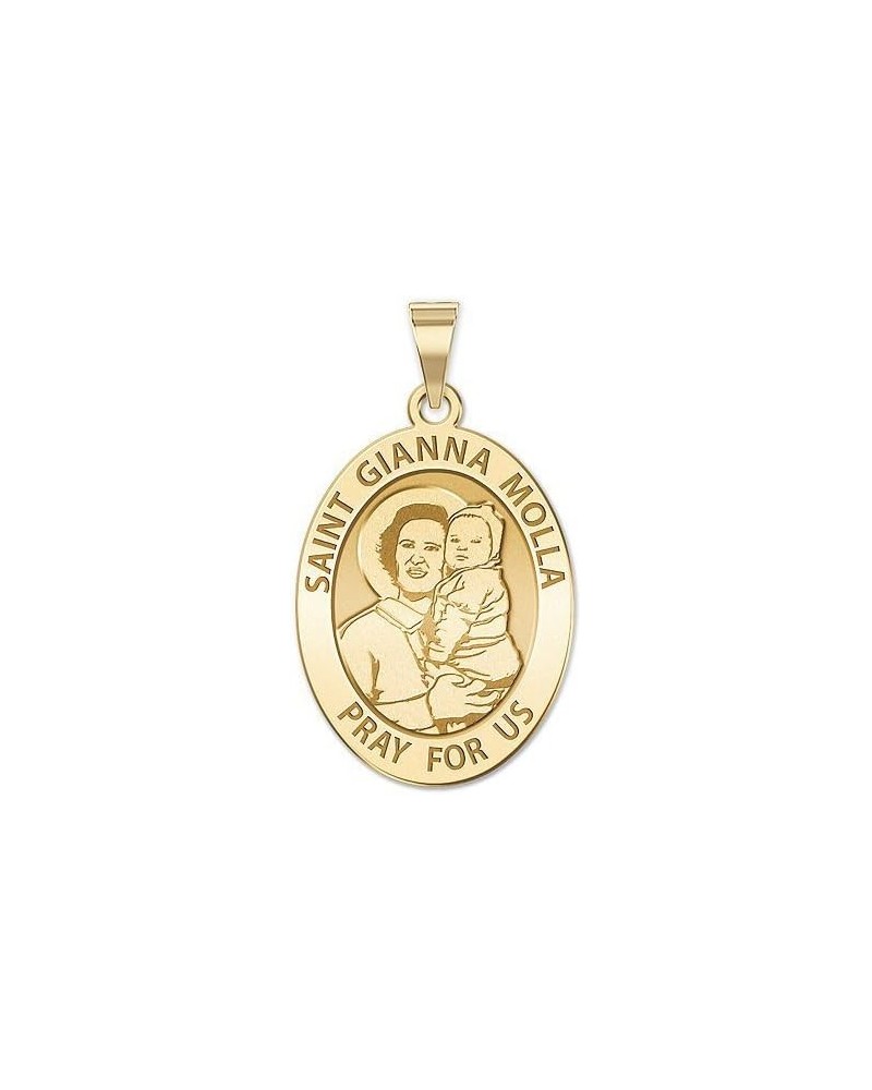 Saint Gianna Beretta Molla Oval Religious Medal - in Sterling Silver and 10K or 14K Gold 1/2 x 2/3 Inch Medal Only Solid 10k ...