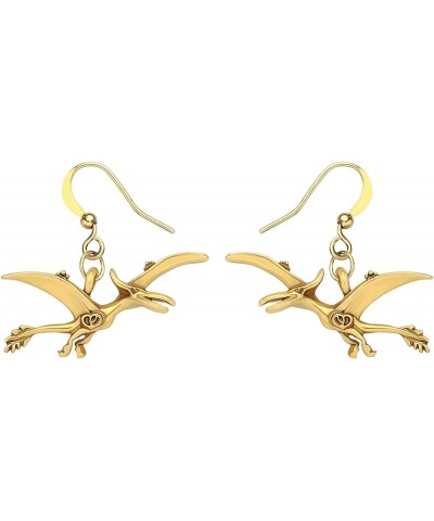 Antique Alloy Gold Silver Plated Pterodactyl Earrings Dinosaur Dangle Drop Dragon Jewelry for Women Girls Gold $7.55 Earrings