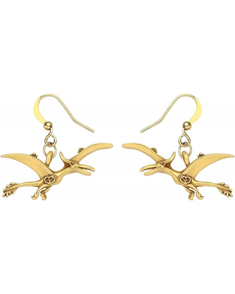 Antique Alloy Gold Silver Plated Pterodactyl Earrings Dinosaur Dangle Drop Dragon Jewelry for Women Girls Gold $7.55 Earrings